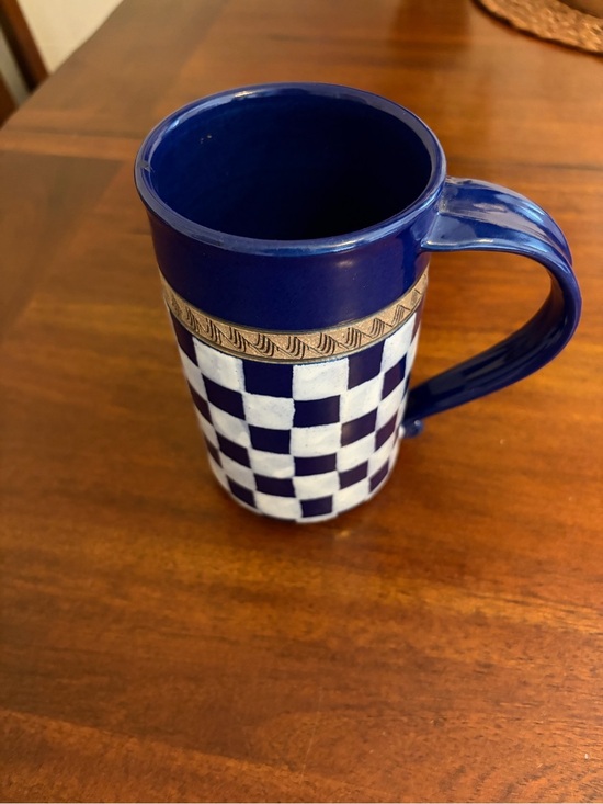 Source Unknown Other - Paris Checkered Mug Blue And White